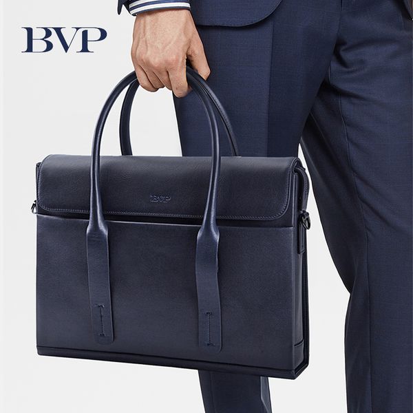 

bvp brand layer leather business men briefcase genuine leather crossbody bag blue 15.6 inch lapbag man shoulder 50