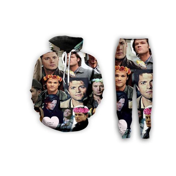 

новая мода мужчин / женщин сверхъестественное смешные 3d повседневный печати hoodie + кальсоны zx27, Gray