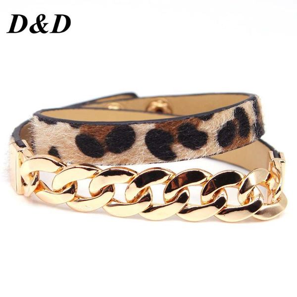 

2020 fashion new retro leopard print accessories double surround leather bracelets bangles pulseiras jewelry, Golden;silver