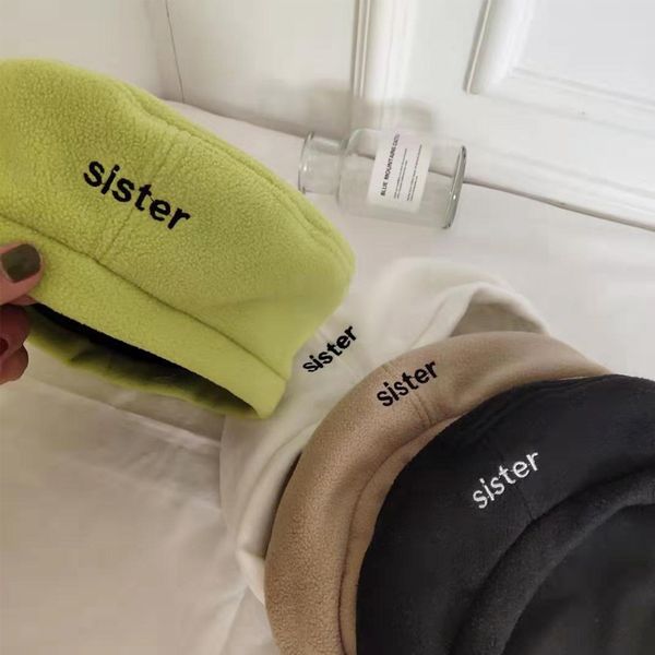 

berets fashion solid color embroidered warm wool winter thin women girl beret french artist beanie hat cap for female, Blue;gray