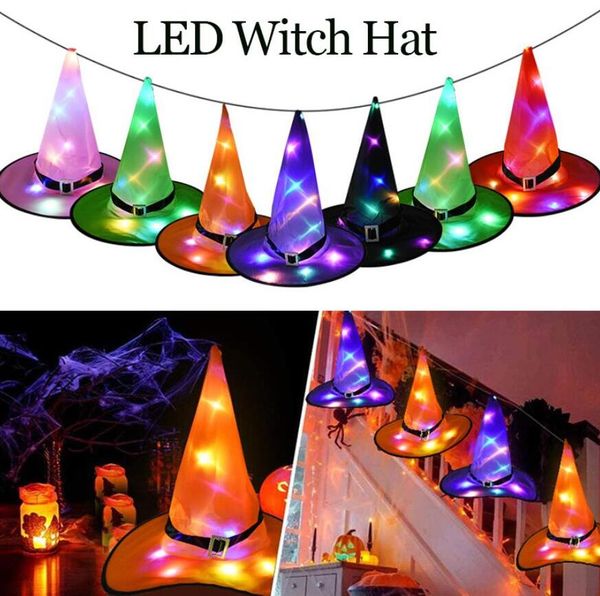 Halloween Bruxa Chapéu com Luz LED Glowing Witches Hat Halloween Decoração Decoração Suspensão Árvore Chapéu de Incandescência para Crianças Adult Frete Grátis