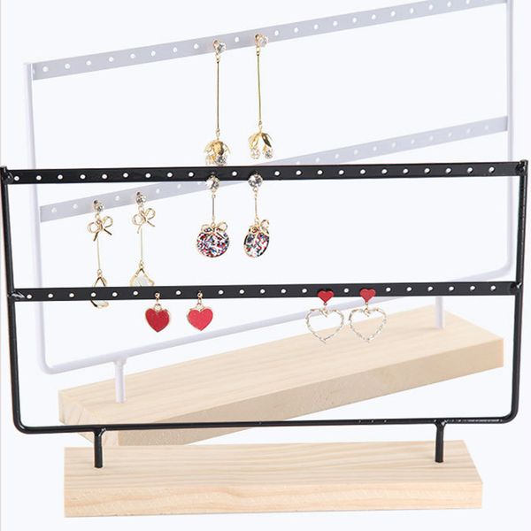 

metal dangle earring display stand rack wood 2 layer hollow jewelry stud earrings holder storage organizer, Pink;blue