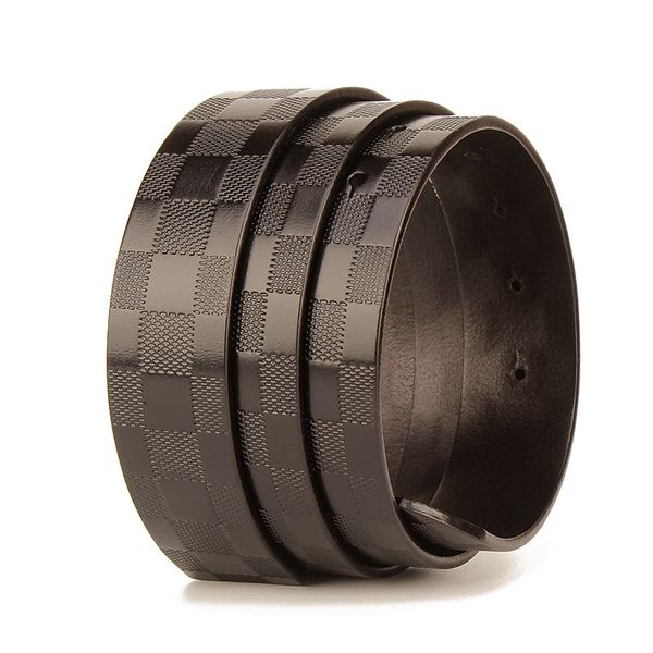 

Smooth Buckle No Headband Full-Grain Leather Waistband Mens Belt Strip Plate Buckle Plaid Leather Belt Body 34mm