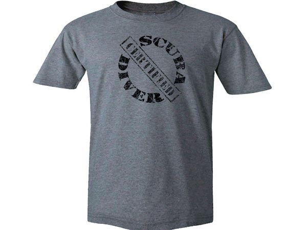 

2019 scuba diver certified distressed print diver 100% cotton gray new t-shirt