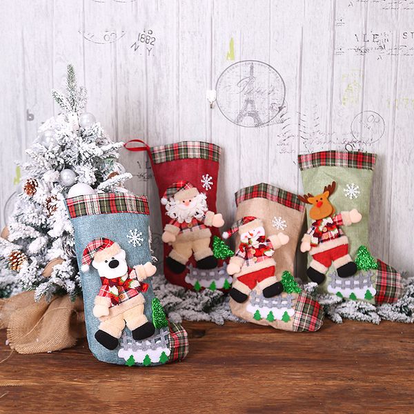 

christmas decorations burlap dancing doll gift bag socks decoration santa elk snowman merry ornaments year's eve