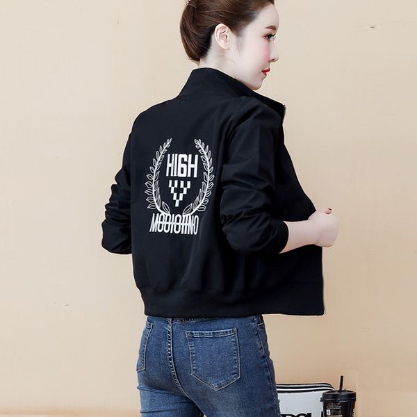 

2020 korean fashion summer basic jackets windbreaker jacket women coats long sleeve bomber slim short female baseball jackets, Black;brown