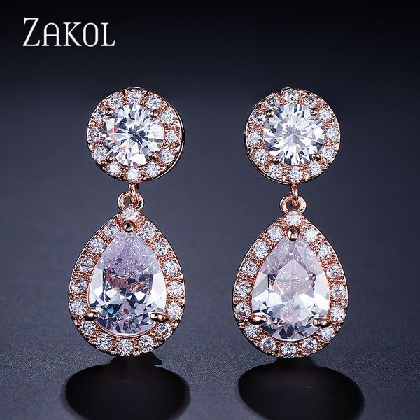 

zakol classic sliver color water drop shaped cubic zirconia crystal earrings for women romantic wedding jewelry for brides, Silver
