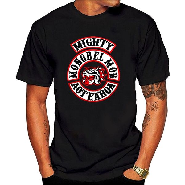 

mongrel mob mc printed graphic men casual short sleeves cotton black