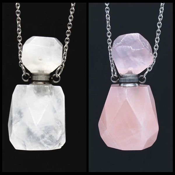 

2pcs perfume bottle natural multi-kind stone white quartz amethysts chains necklace connectors gems jewelry women, Silver
