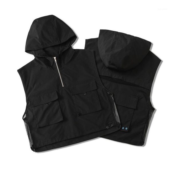 

mens womens mesh hollow sleeveless coats casual fashion couple designer vests clothing with pocket for men women autumn hooded vests, Black;white