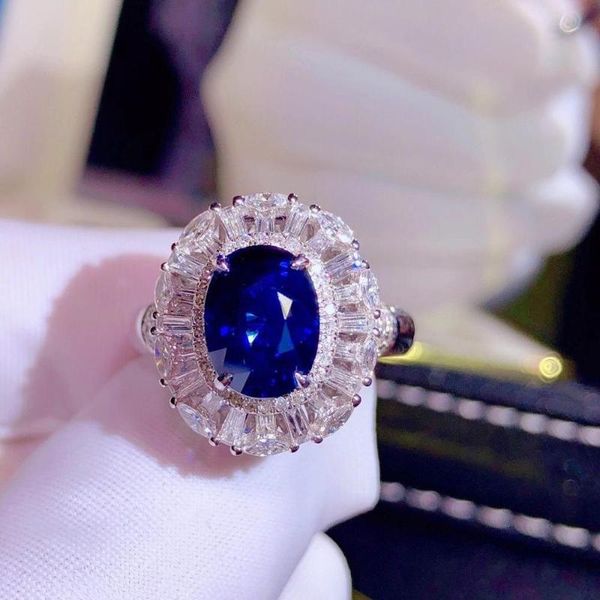 

h826 blue sapphire ring 2.66ct real pure 18 k natural unheat royal blue sapphire gemstone diamonds stone female ring, Golden;silver
