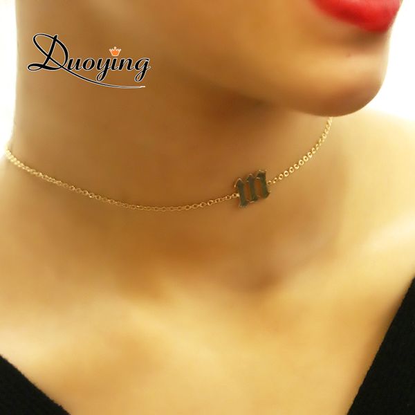 

duoying old english single inititial a-z letter choker necklace uppercase lowercase letters necklace for woman gift dropshipping, Golden;silver