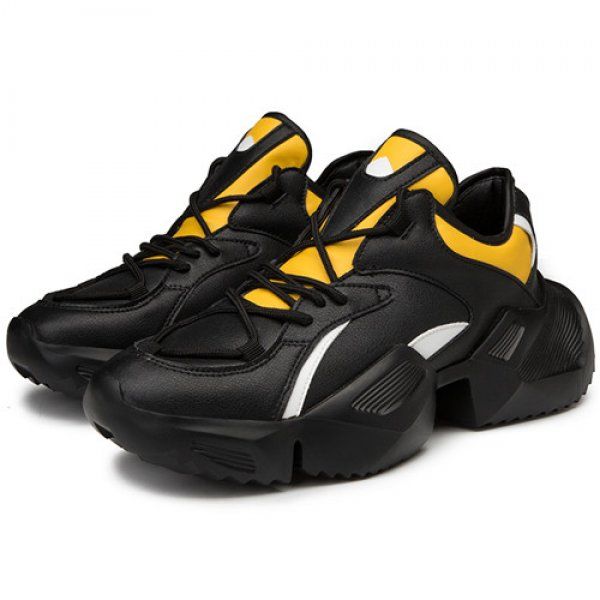 

men chunky shoes quality pu leather breathable casual dad shoes lace up fashion outdoor men sneakers male r8pb#, Black