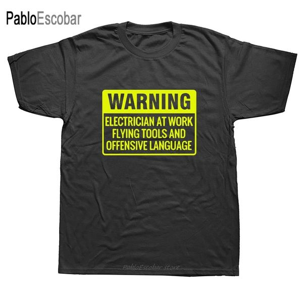 

men clothing warning electrician at work o neck cotton t-shirt father's day gift funny birthday present dad novelty joke top