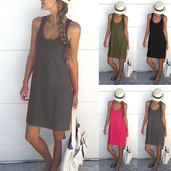 

tank short dresses for holidays fashion vest low cut dress casual wear sukienka street women beach clothes mini plain dress, Black;gray