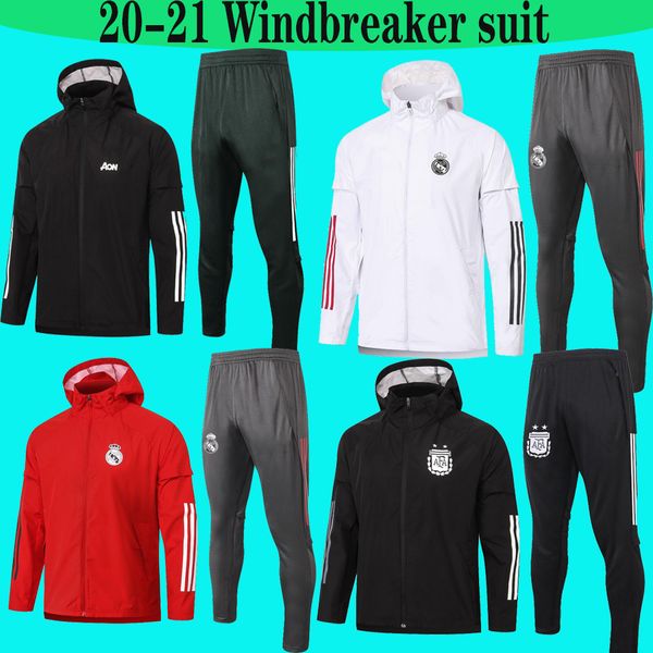 

2020 real madrid hooded trench coat training wear windbreaker hazard sergio ramos benzema fernandes van de beek football dust coat jacket, Black