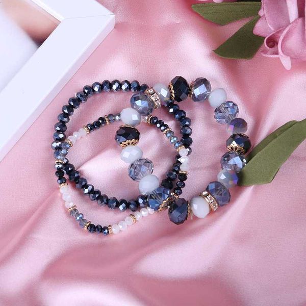 

link, chain korean fashion contracted crystal glass beads bracelet set of three super display temperament fairy jewelry, Black