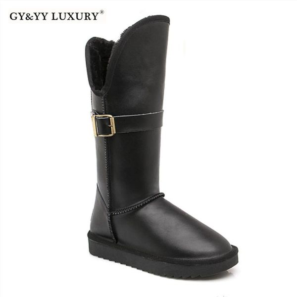 

snow boots women genuine cow suede leather boots winter black knee warm flat