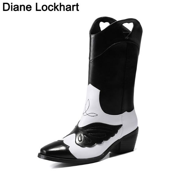 

2020 new retro pu leather cowboy boots women pointed toe microfiber mixed color low heel short boots femme botines de mujer 40, Black