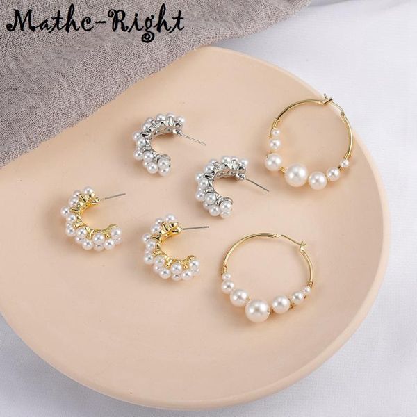

match-right women statement round pearl earrings for women circle cute korean hoop earring pendant female jewelry sp726, Golden;silver