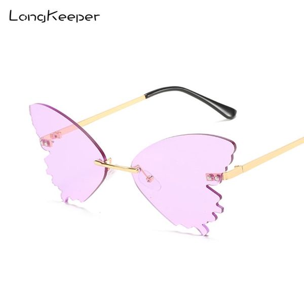 

sunglasses longkeeper 2021 fashion cat eye women luxury retro rimless butterfly sun glasses trending brand design eyewear uv400, White;black