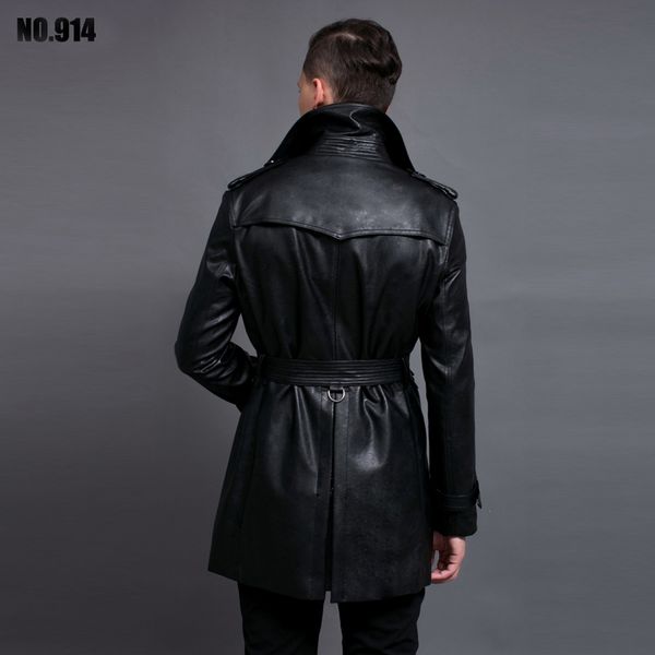 

luxury black jacket wash pu leather trench coat for mens plus size 6xl fashion double breasted man jackets