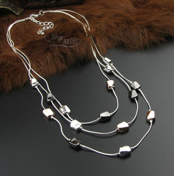

american elegant multi-layer women's short necklace fashion style versatile clothes accessories pendant collar chain, Silver