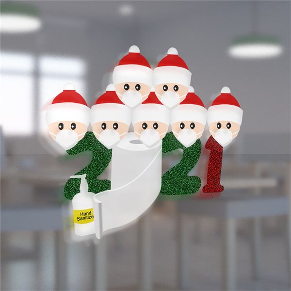 

2020 карантин семьи наклейки плакаты рождественские украшения xmas партии стены окна главная украшения одолжение детские подарки мультфильм, Blue