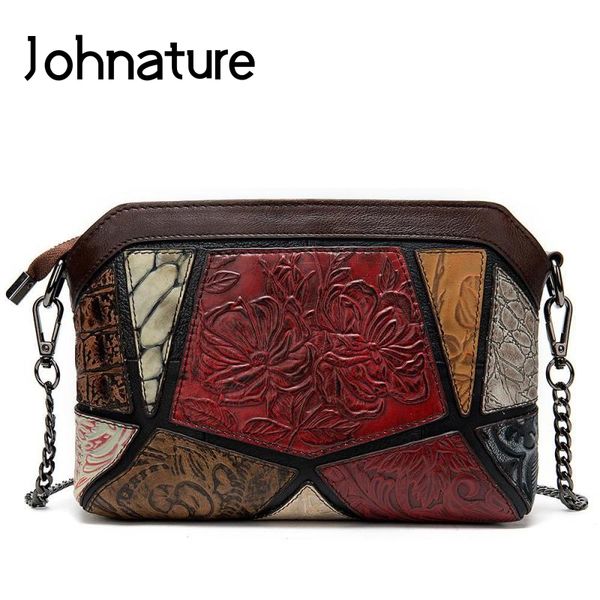 

johnature vintage genuine leather women bag 2020 new coloured embossing cowhide shoulder&crossbody bags(random color matching