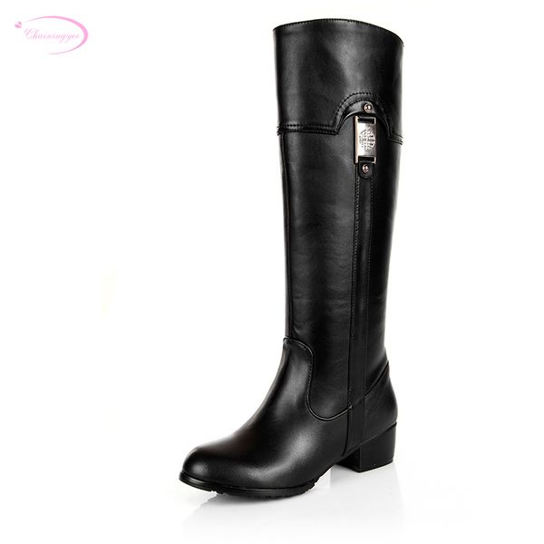 

chainingyee handmade quality custom cowhide leather metal decoration knight knee high boots rivet med with women's riding boots, Black