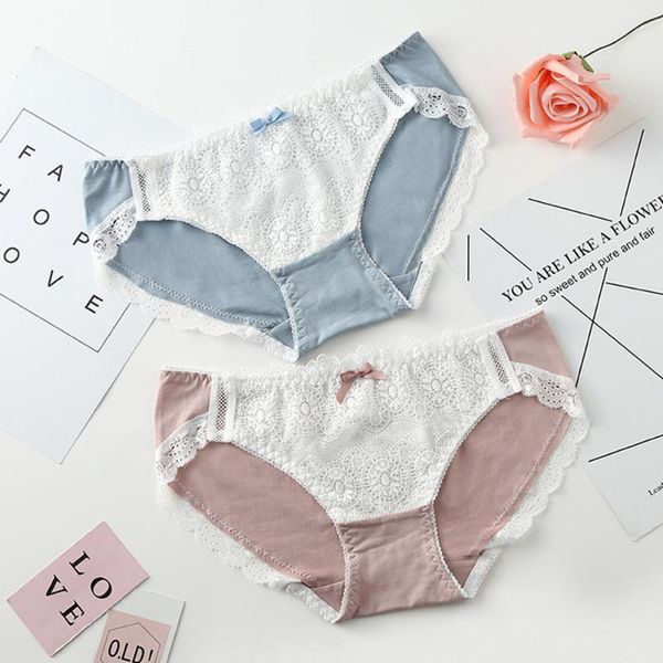 

summer new style japanese cotton underwear lace hollow shorts bow ladies low waist briefs, Black;pink