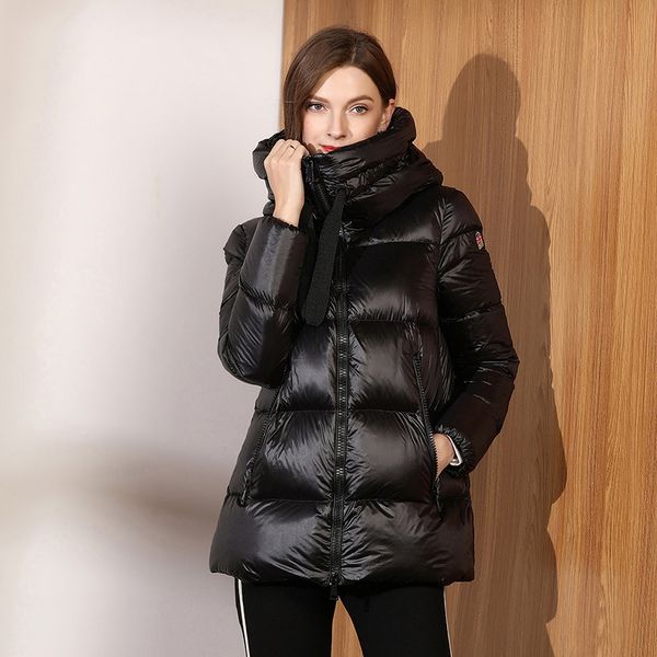 

cold proof warm down jacket winter 2020 new a-line cape white duck down women's short slim thickened hoodie, Black