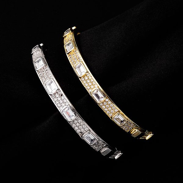 

luxury bling zircon designer bangles hip hop men women bangles 7mm width 18k gold rhodium plated bangles, Black