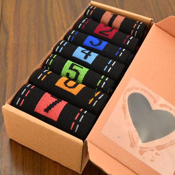 

men's socks cotton 7 days week number ankle crew summer sock, Black