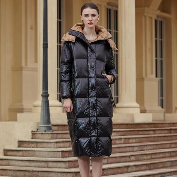 

super long fluffy duck down jacket women winter thick outerwear coats female thicker warm hooded down parkas f2117 dropshiping, Black