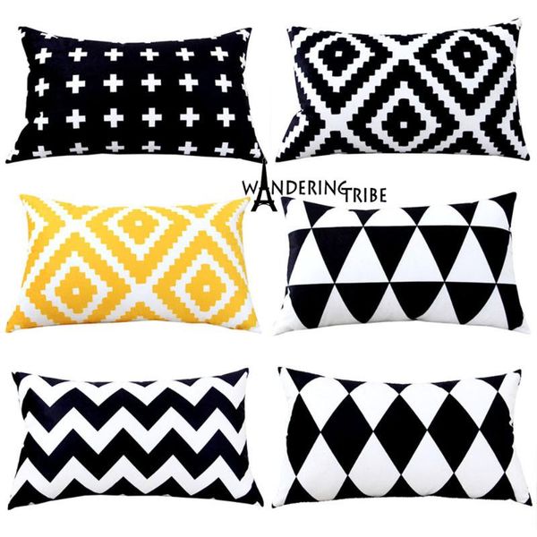 

cushion/decorative pillow nordic black white grid cushion cover geometry hold sofa 30x50cm office waist pillowcase pillows cushions covers c