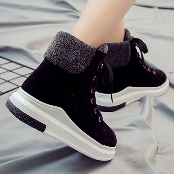 

2020 winter shoes warm platform fur women's soft stuffed boots suede leather women's snow boots warm shoes, Black