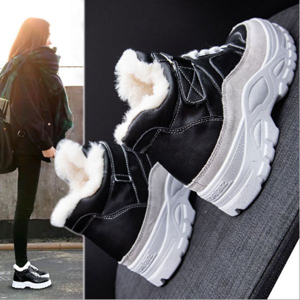 

boots women's snow short sports shoes leisure velvet and cotton, Black