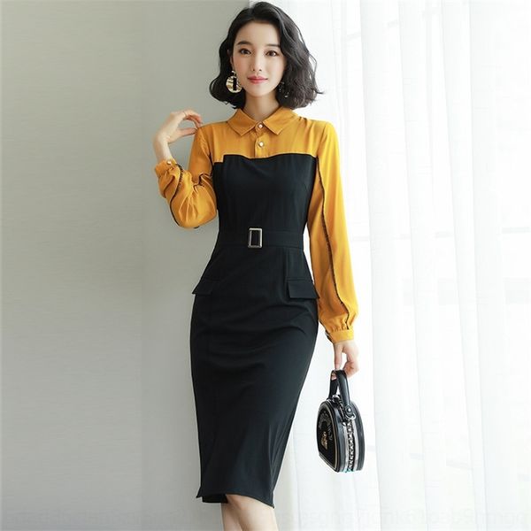 

ol professional shirt dress spring and autumn women's clothing 2020 new popular waist slimming temperament goddess dress dressclothing, Black;gray