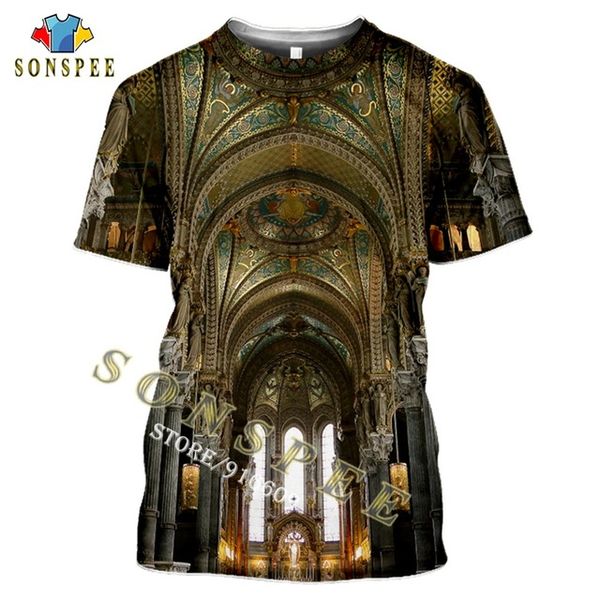 

church building summer 3d print shirts aesthetic harajuku humor men clothing