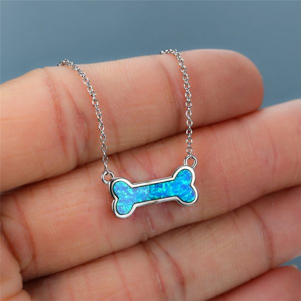 

boho female blue opal pendant necklace charm silver color chain necklaces for women trendy bridal geometric wedding necklace