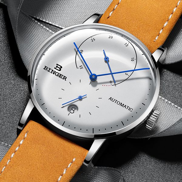 

wristwatches high-end automatic watches mens binger all steel business mechanical watch waterproof sport montre homme, Slivery;brown
