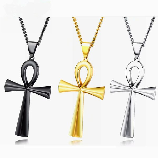 

hnsp vintage egypt cross pendant necklace for women men chain jewelry, Silver