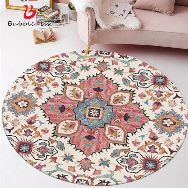 

bubble kiss area rug for living room ethnic style flower pattern round carpet rugs for children rooms mechanical wash sale