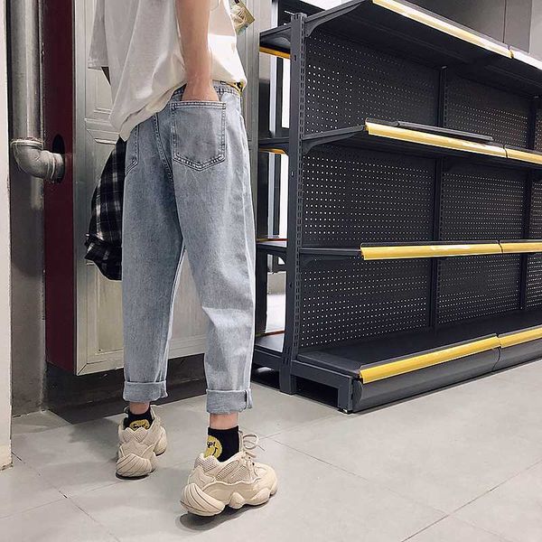 

2020 new fashion four seasons loose men jeans washed cotton casual light blue cowboy pants zipper jeans -2xl