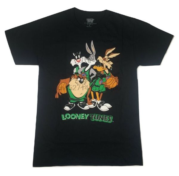 

looney tunes squad rings basketball sport space jam cartoon black t-shirt nwt