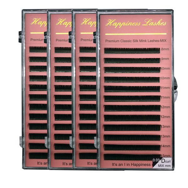 

4 trays/lot eye lash extension eyealshes supplies silk mink lashes super soft deep matt easy to grab off the strip hpness