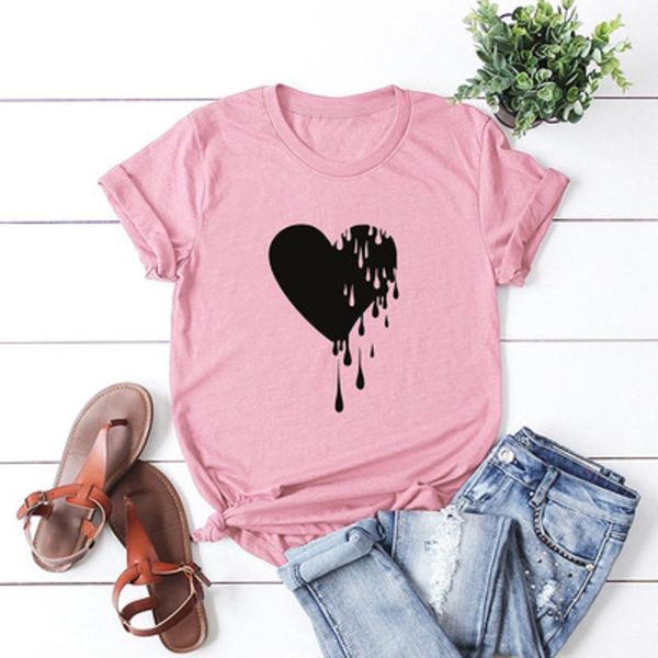 

women's t-shirt 2021 fashion plus size 5xl women cotton tees cute heart print t shirt female o-neck short sleeve christmas camiseta, White