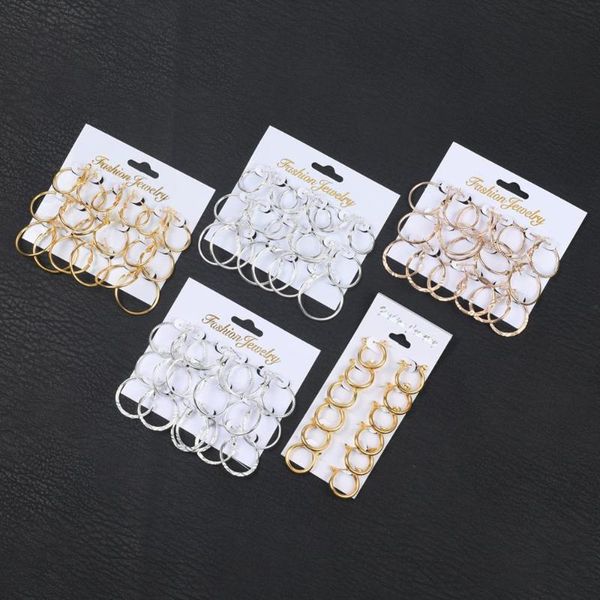 

hoop & huggie 6-9pairs big circle hoops earrings for women girls wedding party fashion jewelry gift steampunk ear clip set, Golden;silver