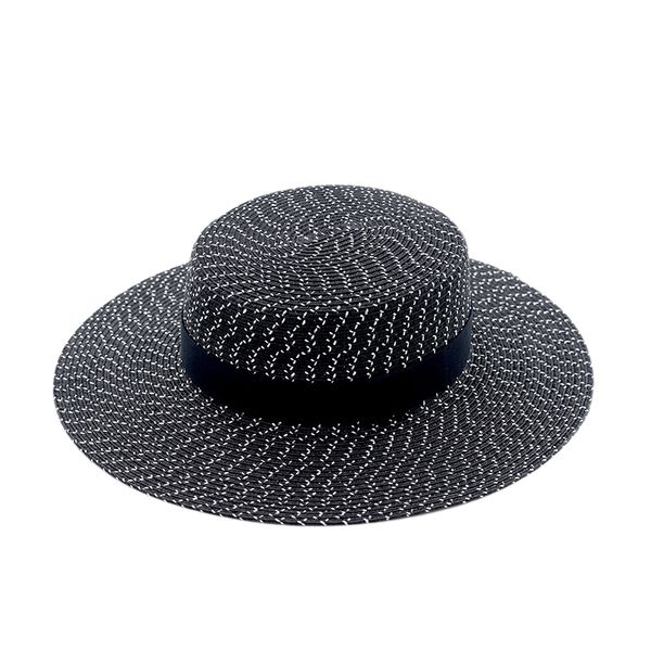 

fashion lady straw hat wide side summer hat black flat ms panama beach, Blue;gray